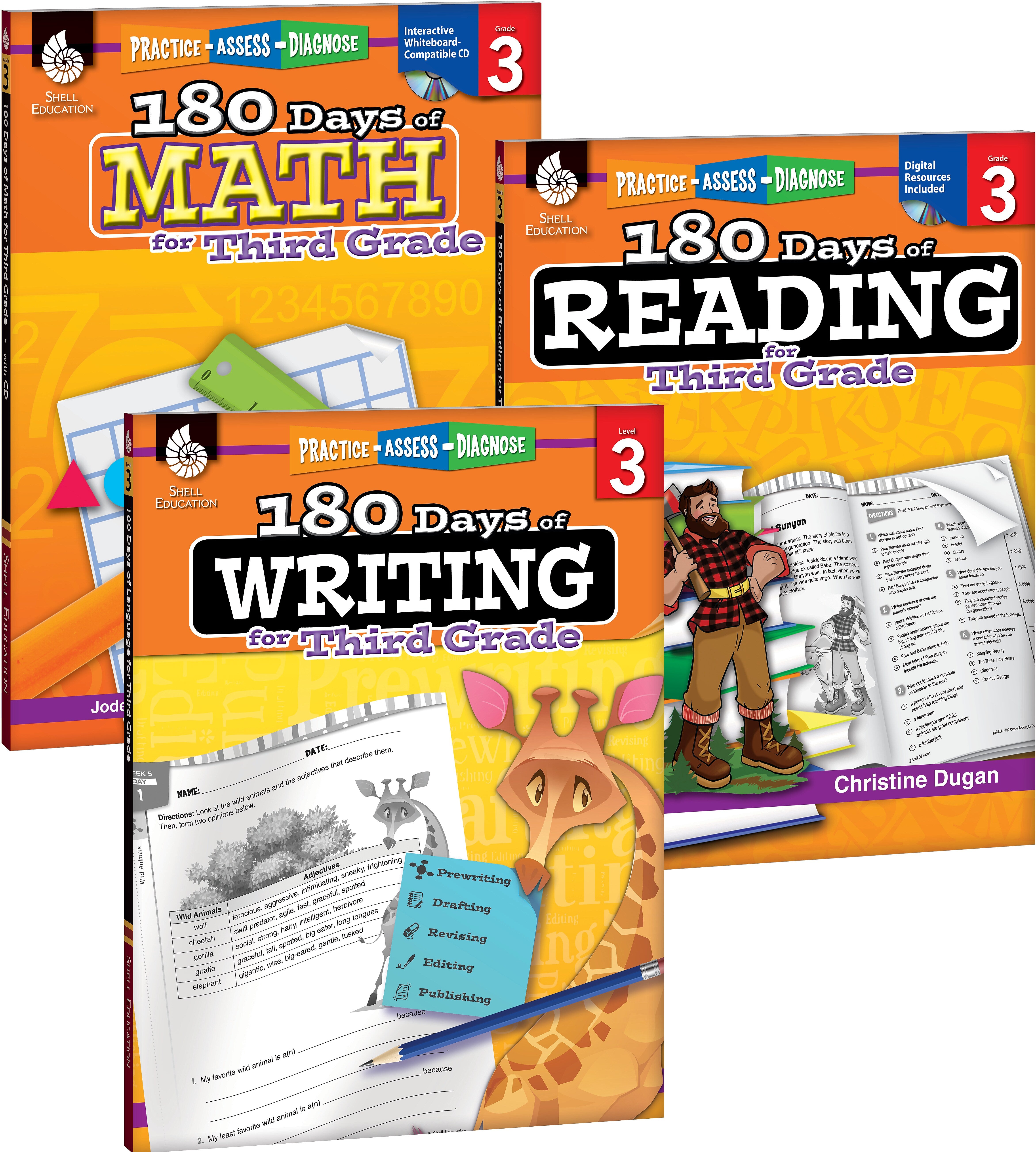 Teacher Created Materials 180 Days of Reading, Writing and Math for Third, Grade 3-Book Set (24592)