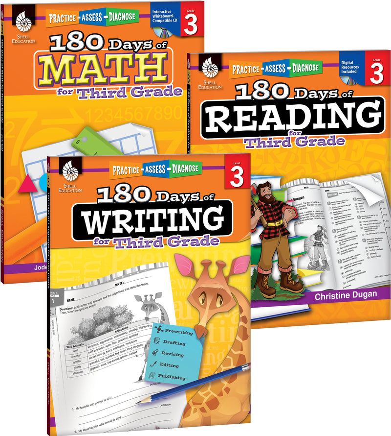 Teacher Created Materials 180 Days of Reading, Writing and Math for Third, Grade 3-Book Set (24592)