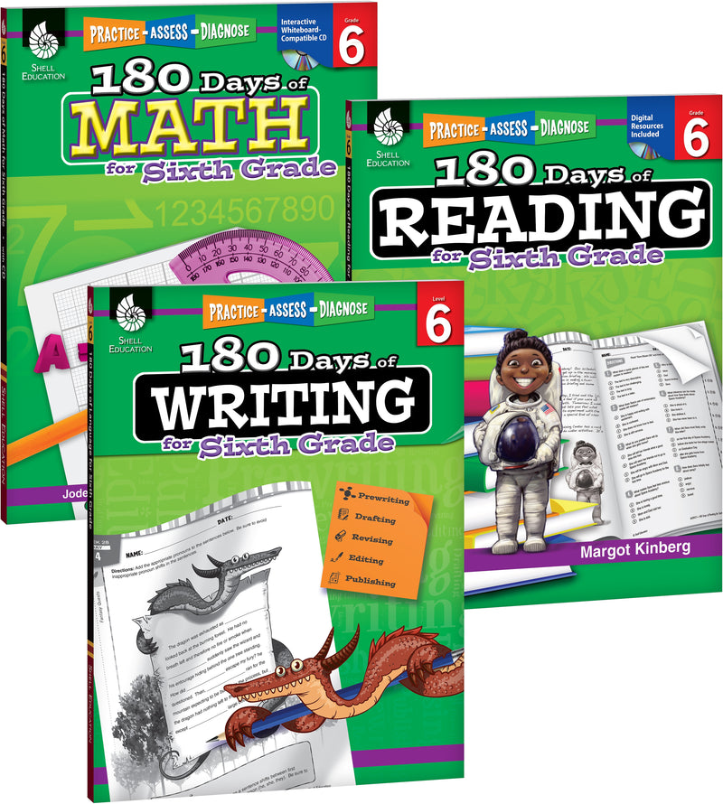 Teacher Created Materials 180 Days of Reading, Writing and Math for Sixth, Grade 3-Book Set (24595)