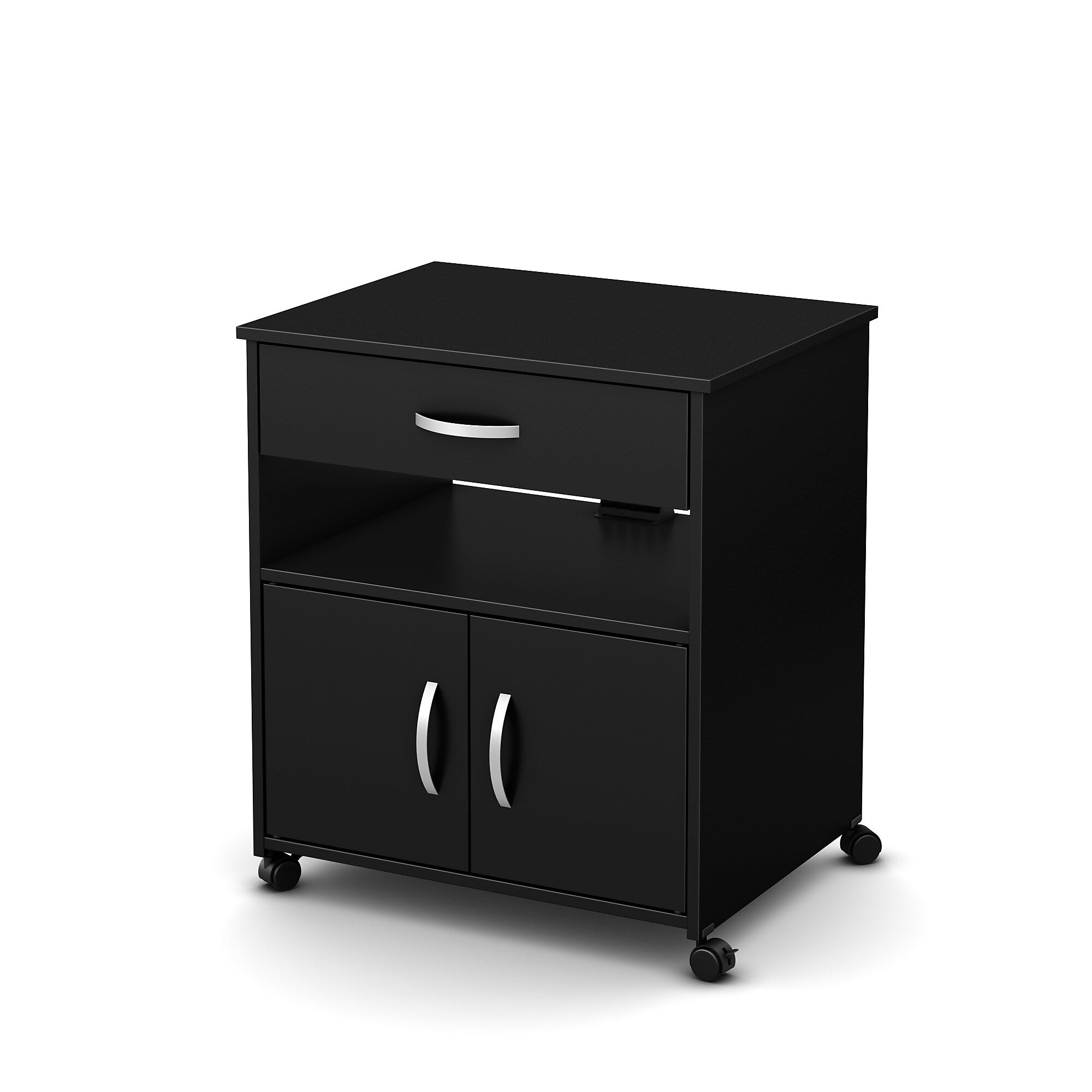 South Shore Axess Vertical Microwave Cart on Wheels, Pure Black (10013)