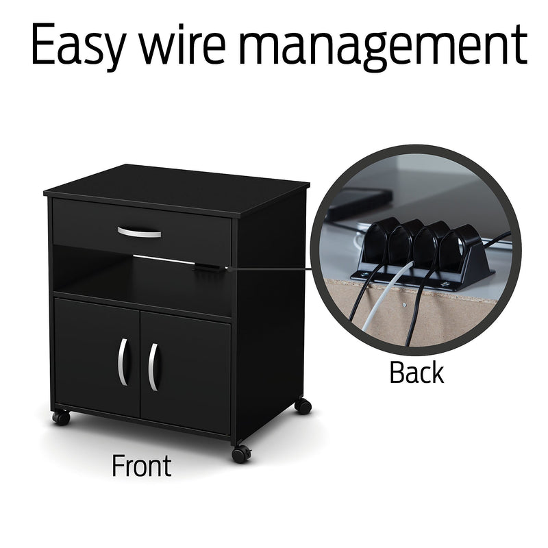 South Shore Axess Vertical Microwave Cart on Wheels, Pure Black (10013)