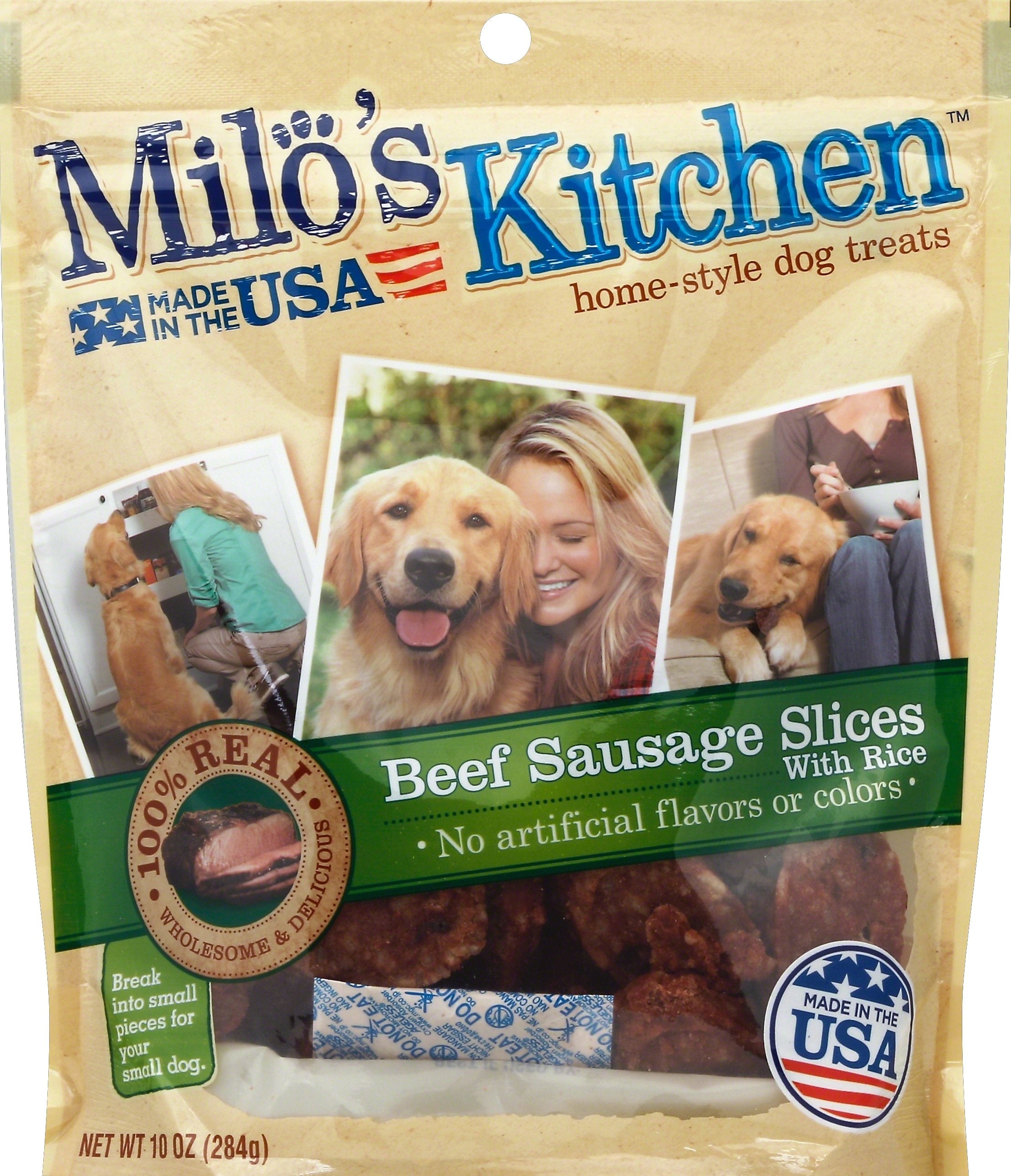 Milo's Kitchen Beef Sausage Slices with Rice Dog Treats, 10 oz., 5/Carton (SMU52775CS)