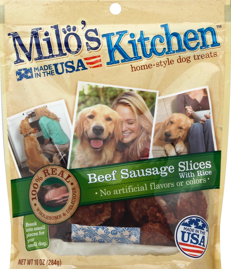 Milo's Kitchen Beef Sausage Slices with Rice Dog Treats, 10 oz., 5/Carton (SMU52775CS)
