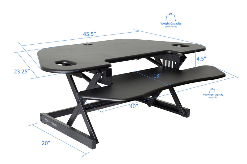 Rocelco 46"W Manual Adjustable Corner Standing Desk Converter, Black (R CADRB-46)