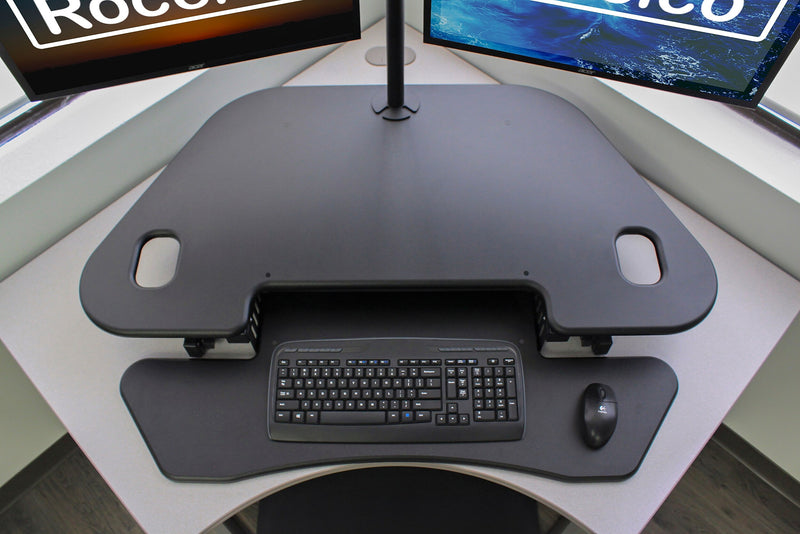 Rocelco 46"W Manual Adjustable Corner Standing Desk Converter, Black (R CADRB-46)