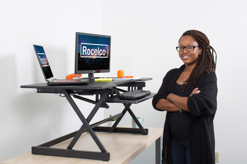 Rocelco 46"W Manual Adjustable Standing Desk Converter, Black (R DADRB-46)