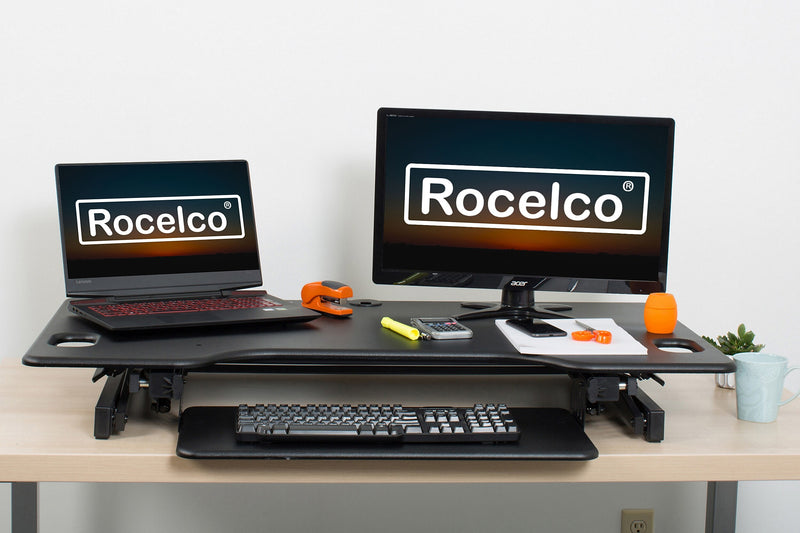 Rocelco 46"W Manual Adjustable Standing Desk Converter, Black (R DADRB-46)