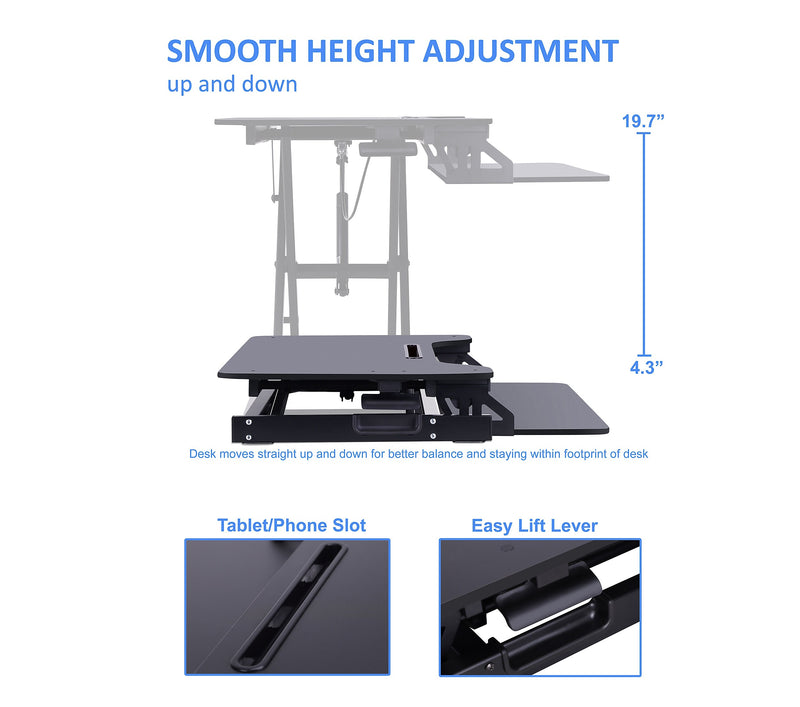 Rocelco 32"W Manual Adjustable Standing Desk Converter, Black (R VADRB)