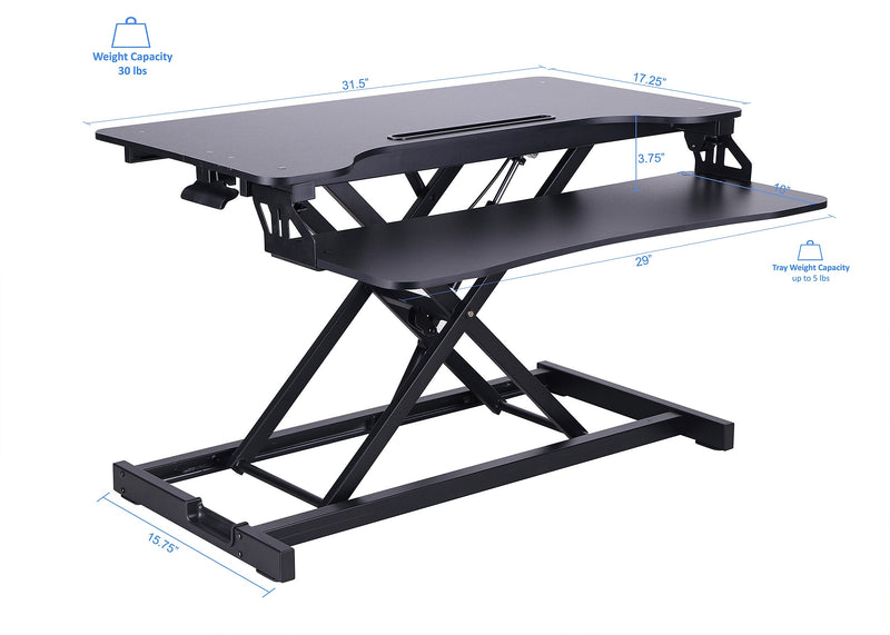 Rocelco 32"W Manual Adjustable Standing Desk Converter, Black (R VADRB)