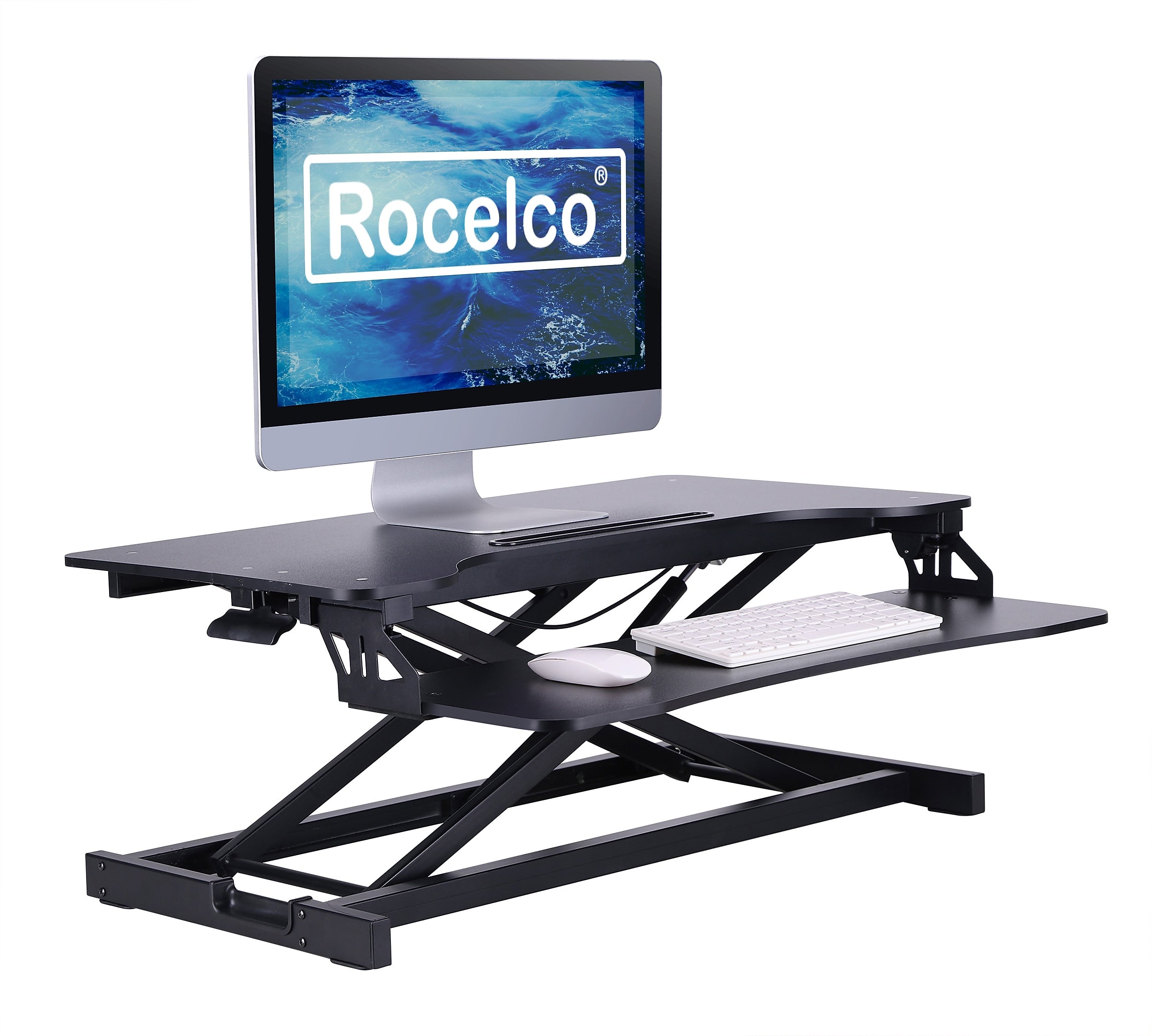 Rocelco 32"W Manual Adjustable Standing Desk Converter, Black (R VADRB)