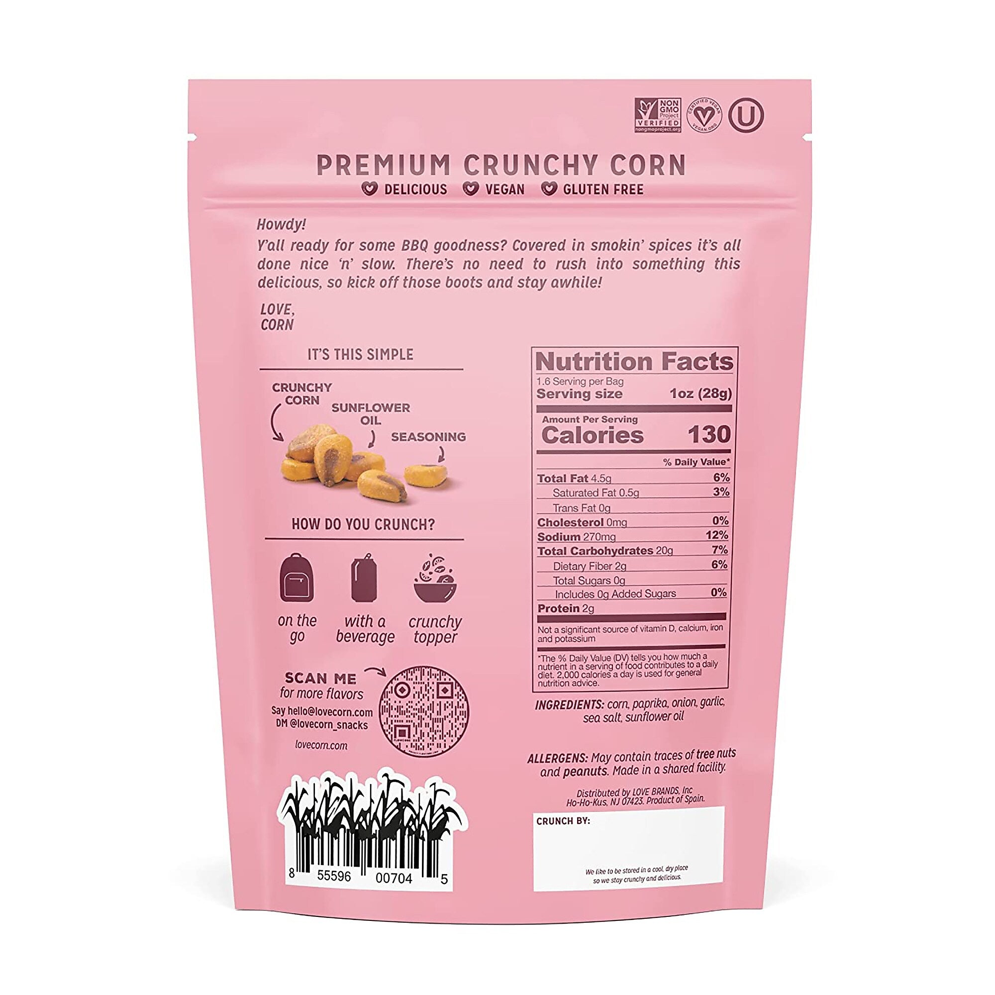 Love Corn Smoked BBQ, 1.6 Oz, 10/Box (307-00383)