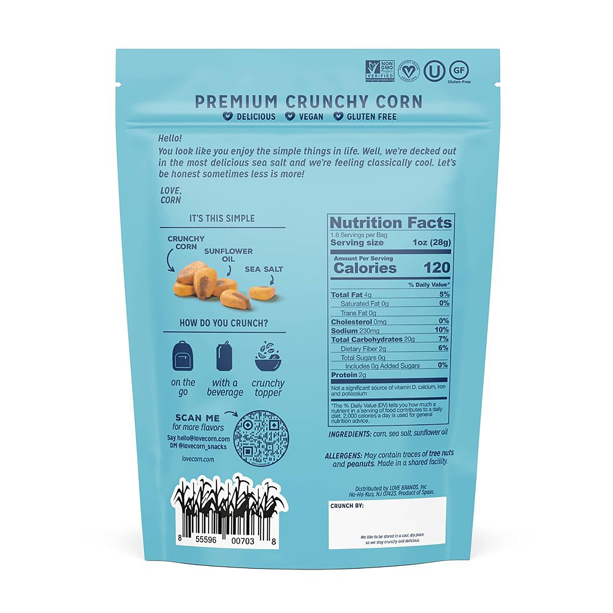 Love Corn Sea Salt, 1.6 Oz, 10/Box (307-00384)