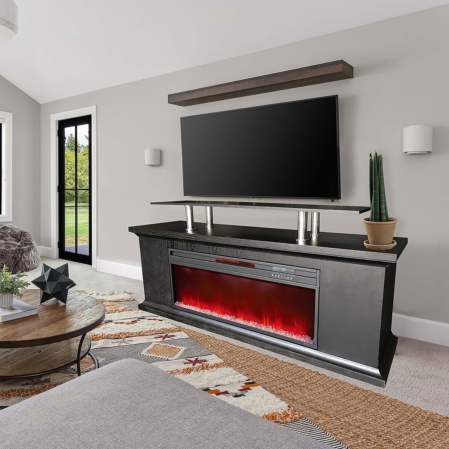 Lifesmart Electric Media Fireplace with Faux Glass 5300 BTU, Black (LDFP0009US-BLK)