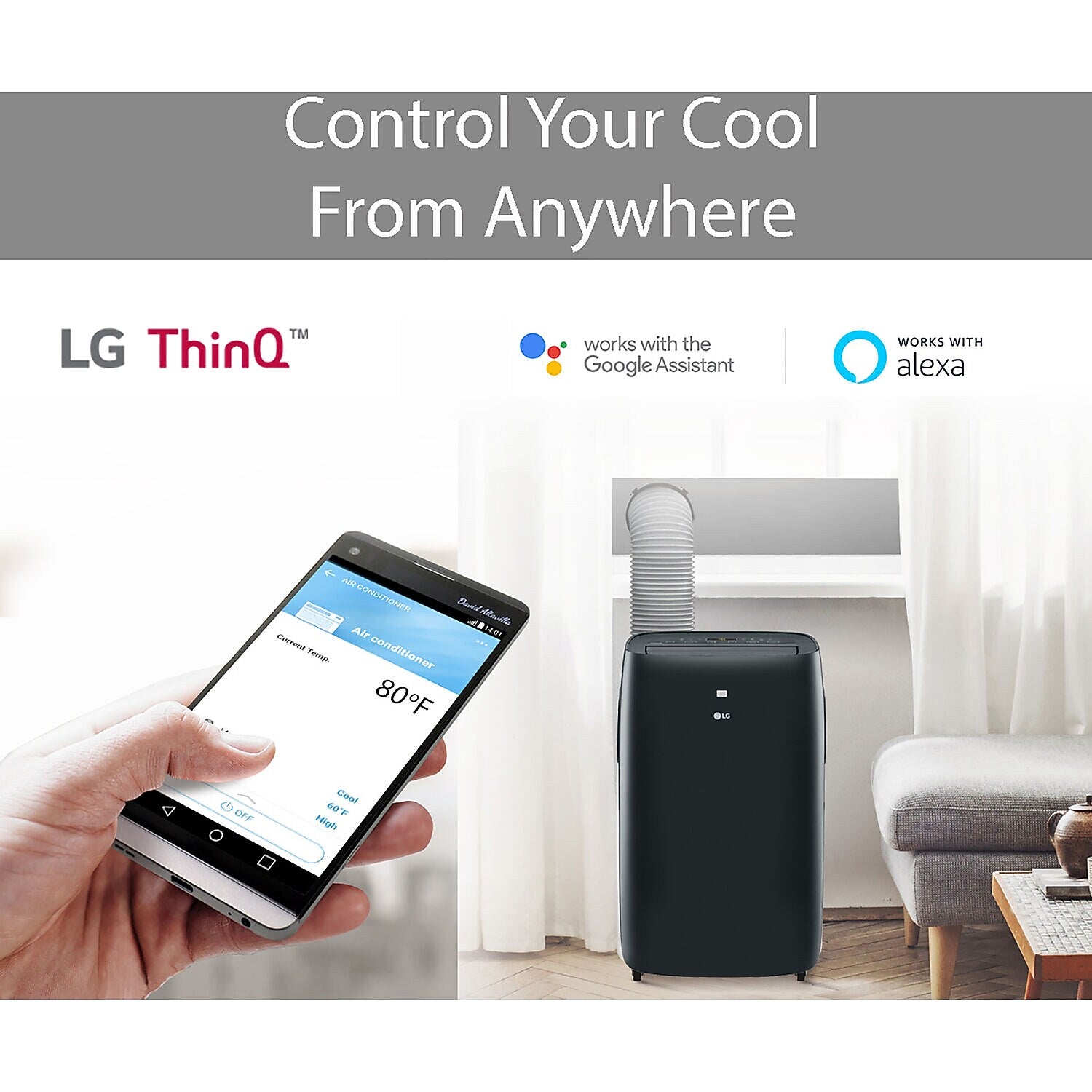 LG 115-Volt 14000 BTU (10000 BTU DOE) Portable Air Conditioner with Remote, WiFi Enabled, Black (LP1021BSSM)