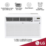 LG 11,800 BTU 230V Through-the-Wall Air Conditioner Supplemental Heat Function, White (LT1233HNR)