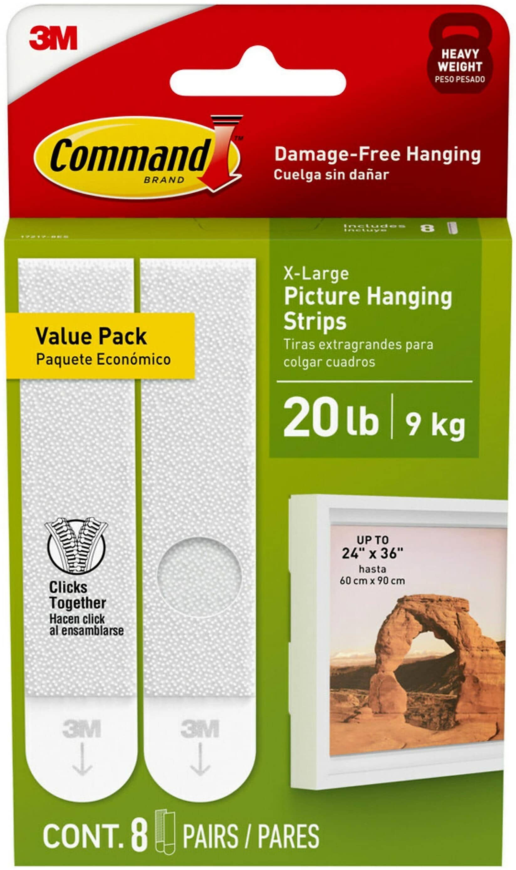 Command Extra Large Hanging Strip, 20 lb., White, 8/Pack (17217-8ES)