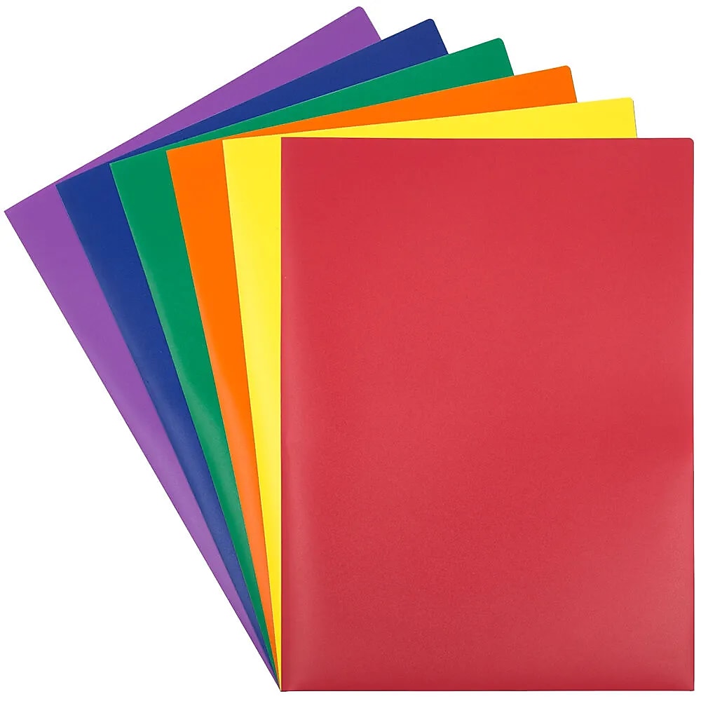 JAM Paper A4 POP 2-Pocket Plastic Folders, 9.5" x 11.5" Assorted Primary Colors, 6/Pack (383EASRTPRA4)