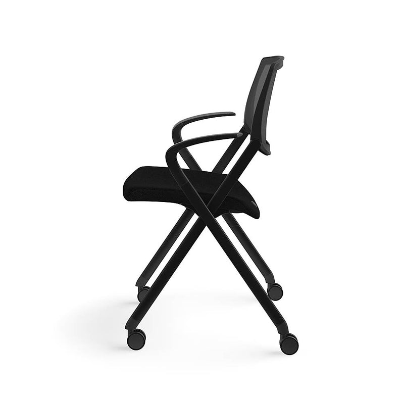 Allsteel Seek Upholstered/Mesh Multi-Purpose Chair, Fixed Arms, Black/Dusk (K-MUCOBNO.BLK.3.CU10)
