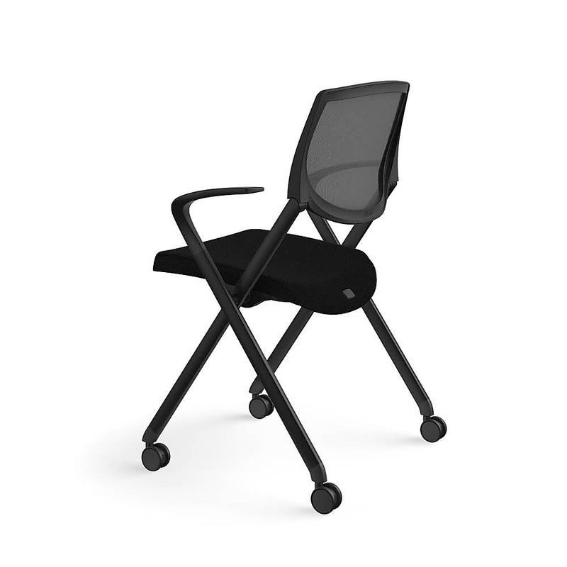 Allsteel Seek Upholstered/Mesh Multi-Purpose Chair, Fixed Arms, Black/Dusk (K-MUCOBNO.BLK.3.CU10)