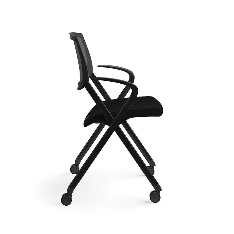 Allsteel Seek Upholstered/Mesh Multi-Purpose Chair, Fixed Arms, Black/Dusk (K-MUCOBNO.BLK.3.CU10)