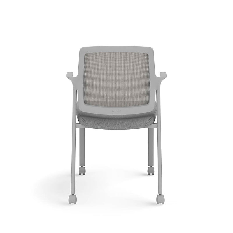 Allsteel Lyric Upholstered Seat/Mesh Back Side Chair, Casters, Frost/Platinum, Fixed Arms (CSC-MUCONO.3.PR6.AM23.CU22)