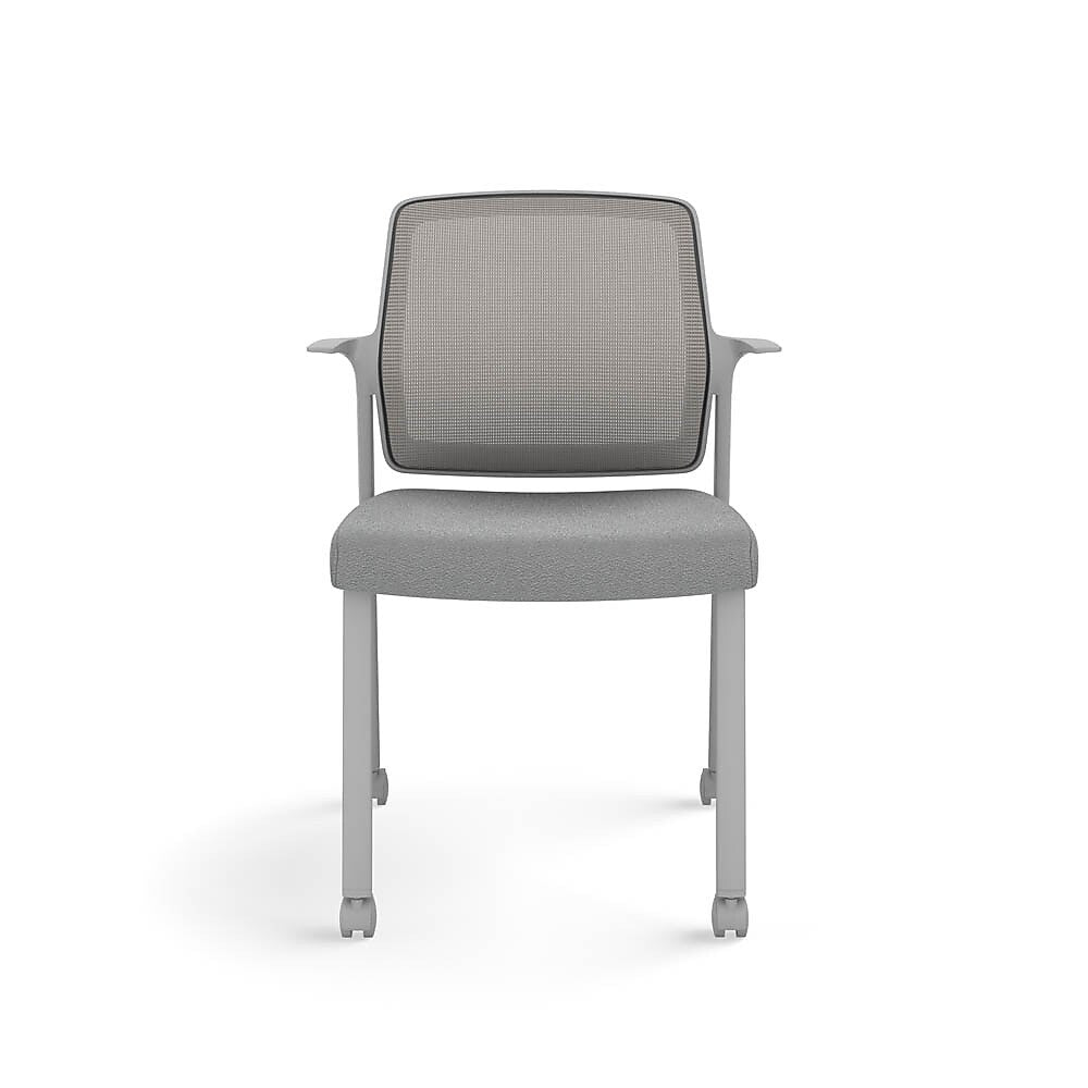 Allsteel Lyric Upholstered Seat/Mesh Back Side Chair, Casters, Frost/Platinum, Fixed Arms (CSC-MUCONO.3.PR6.AM23.CU22)
