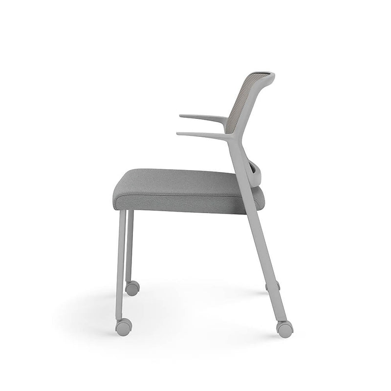 Allsteel Lyric Upholstered Seat/Mesh Back Side Chair, Casters, Frost/Platinum, Fixed Arms (CSC-MUCONO.3.PR6.AM23.CU22)