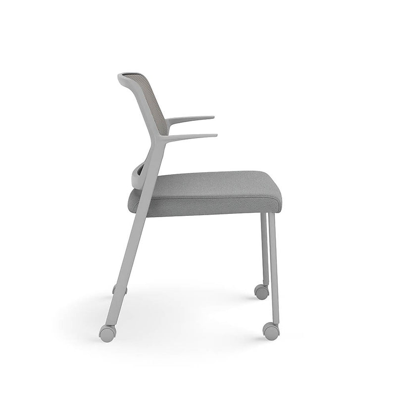 Allsteel Lyric Upholstered Seat/Mesh Back Side Chair, Casters, Frost/Platinum, Fixed Arms (CSC-MUCONO.3.PR6.AM23.CU22)