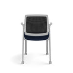 Allsteel Lyric Upholstered Seat/Mesh Back Side Chair, Casters, Navy/Carbon, Fixed Arms (CSC-MUCONO.3.PR6.AM01.CU98)