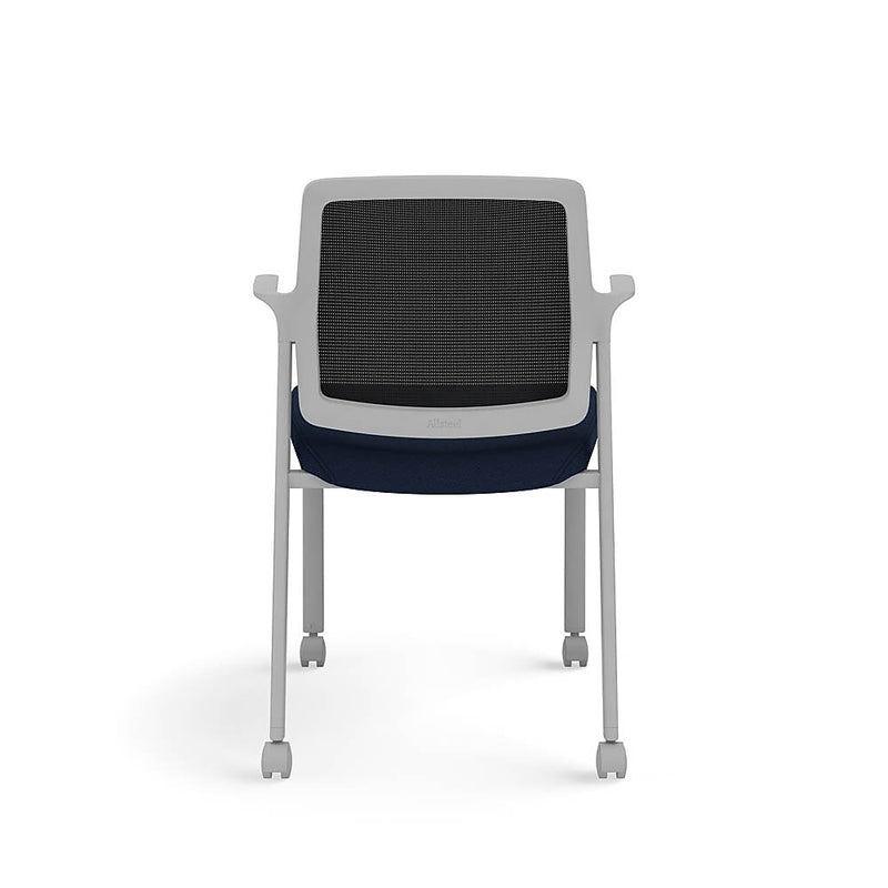 Allsteel Lyric Upholstered Seat/Mesh Back Side Chair, Casters, Navy/Carbon, Fixed Arms (CSC-MUCONO.3.PR6.AM01.CU98)