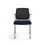 Allsteel Lyric Upholstered Seat/Mesh Back Side Chair, Casters, Navy/Carbon, Fixed Arms (CSC-MUCONO.3.PR6.AM01.CU98)