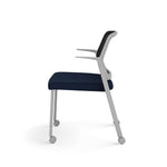 Allsteel Lyric Upholstered Seat/Mesh Back Side Chair, Casters, Navy/Carbon, Fixed Arms (CSC-MUCONO.3.PR6.AM01.CU98)