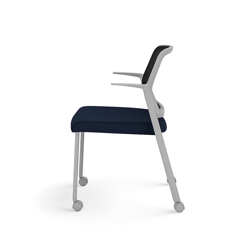 Allsteel Lyric Upholstered Seat/Mesh Back Side Chair, Casters, Navy/Carbon, Fixed Arms (CSC-MUCONO.3.PR6.AM01.CU98)