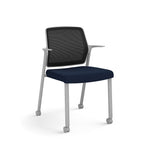 Allsteel Lyric Upholstered Seat/Mesh Back Side Chair, Casters, Navy/Carbon, Fixed Arms (CSC-MUCONO.3.PR6.AM01.CU98)
