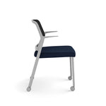 Allsteel Lyric Upholstered Seat/Mesh Back Side Chair, Casters, Navy/Carbon, Fixed Arms (CSC-MUCONO.3.PR6.AM01.CU98)