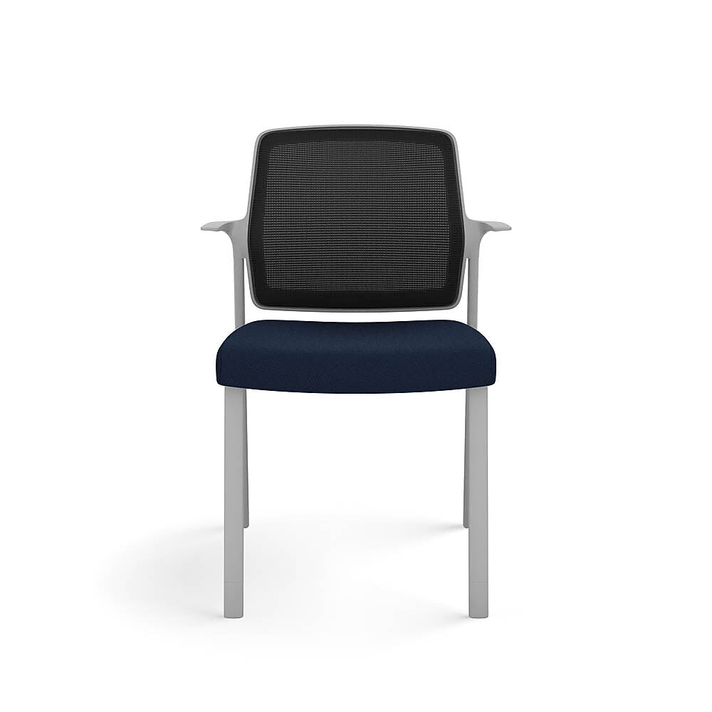 Allsteel Lyric Upholstered Seat/Mesh Back Side Chair, Glides, Navy/Carbon, Fixed Arms (CSC-MUGONO.0.PR6.AM01.CU98)