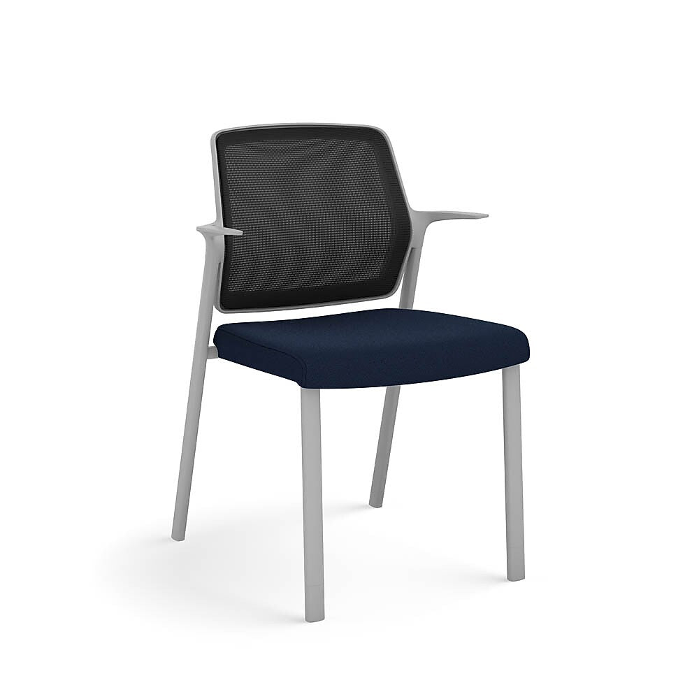 Allsteel Lyric Upholstered Seat/Mesh Back Side Chair, Glides, Navy/Carbon, Fixed Arms (CSC-MUGONO.0.PR6.AM01.CU98)