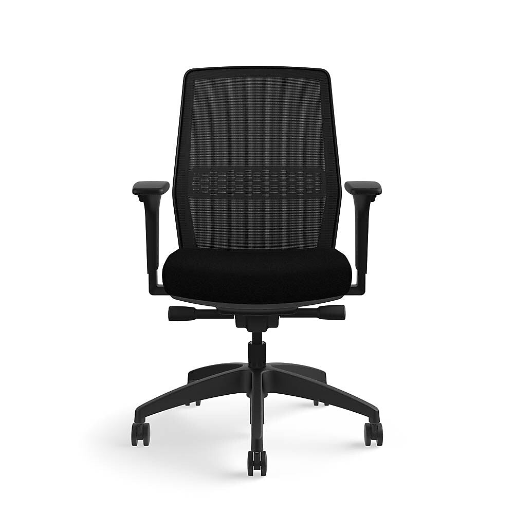 ASAP Allsteel Lyric Upholstered/Mesh Work Chair, 2D Adjustable Arms, Black/Carbon (CSW-MHHNO.BLK.BLK.LBLK.2.H.AM01.CU10.N)