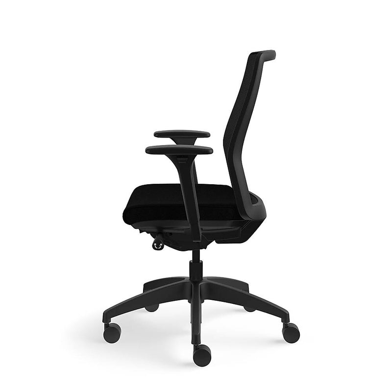 ASAP Allsteel Lyric Upholstered/Mesh Work Chair, 2D Adjustable Arms, Black/Carbon (CSW-MHHNO.BLK.BLK.LBLK.2.H.AM01.CU10.N)
