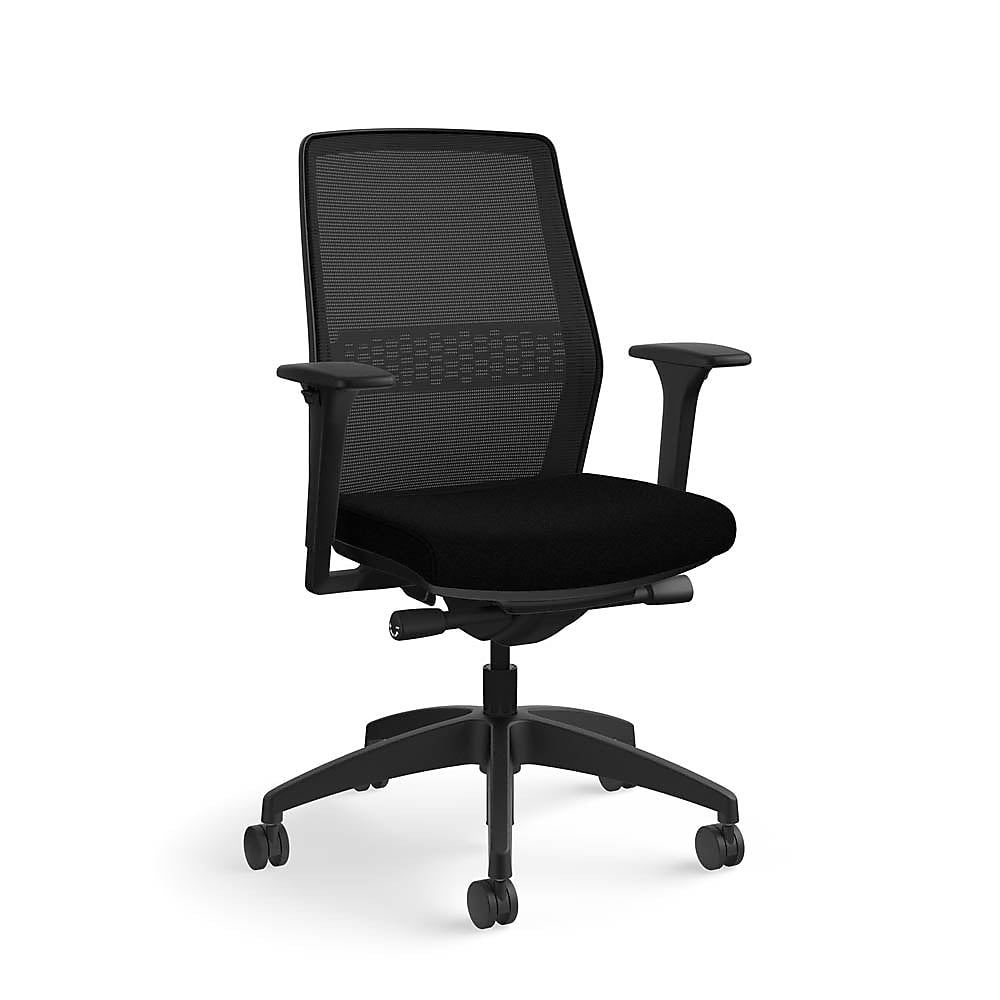 ASAP Allsteel Lyric Upholstered/Mesh Work Chair, 2D Adjustable Arms, Black/Carbon (CSW-MHHNO.BLK.BLK.LBLK.2.H.AM01.CU10.N)