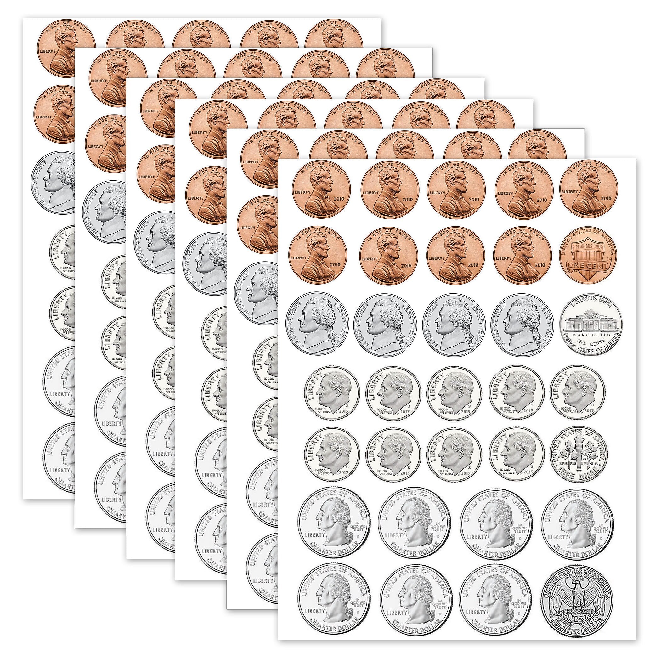 Ashley Productions Math Die-Cut Magnets, U.S. Coins, 33 Per Pack, 6 Packs (ASH10067-6)