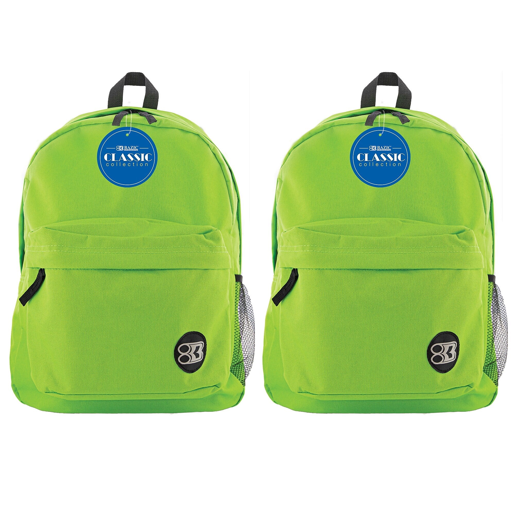 BAZIC Products Classic Backpack, Lime Green, Pack of 2 (BAZ1054-2)