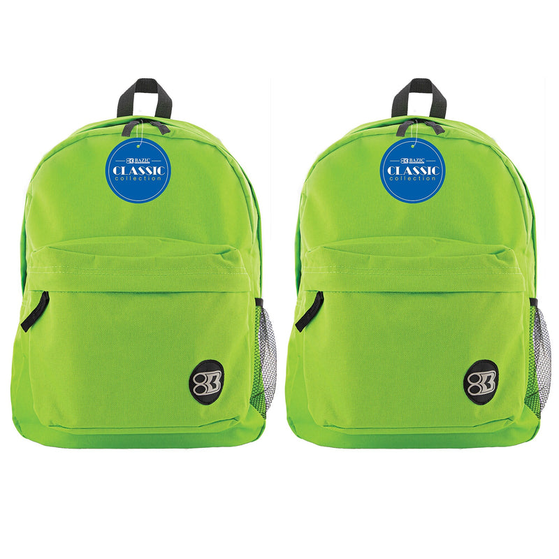 BAZIC Products Classic Backpack, Lime Green, Pack of 2 (BAZ1054-2)