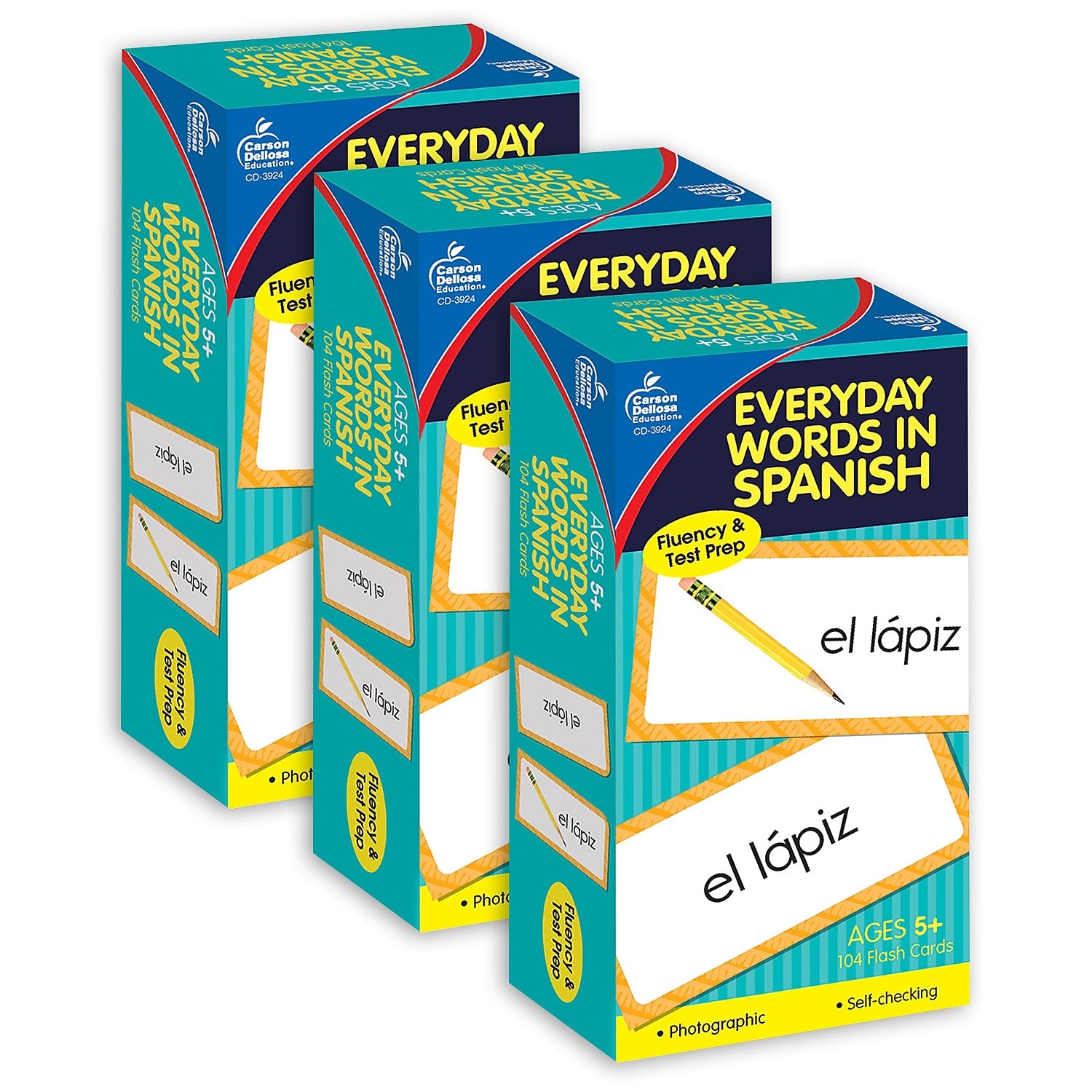 Carson Dellosa Education Everyday Words in Spanish: Photographic Flash Cards, Grade PK-8, 3 Packs (CD-3924-3)