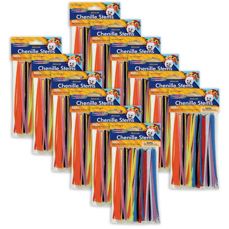 Creativity Street Regular Stems, Assorted Colors, 6" x 4 mm, 100 Count Per Pack, 12 Packs (CK-710001-12)