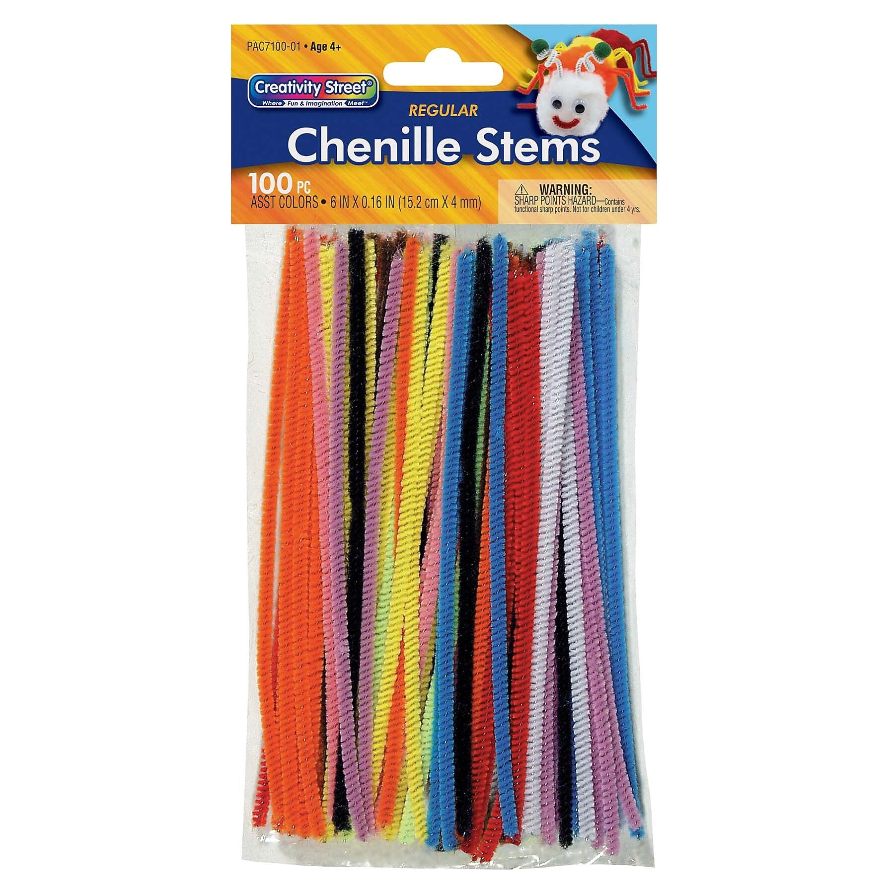 Creativity Street Regular Stems, Assorted Colors, 6" x 4 mm, 100 Count Per Pack, 12 Packs (CK-710001-12)