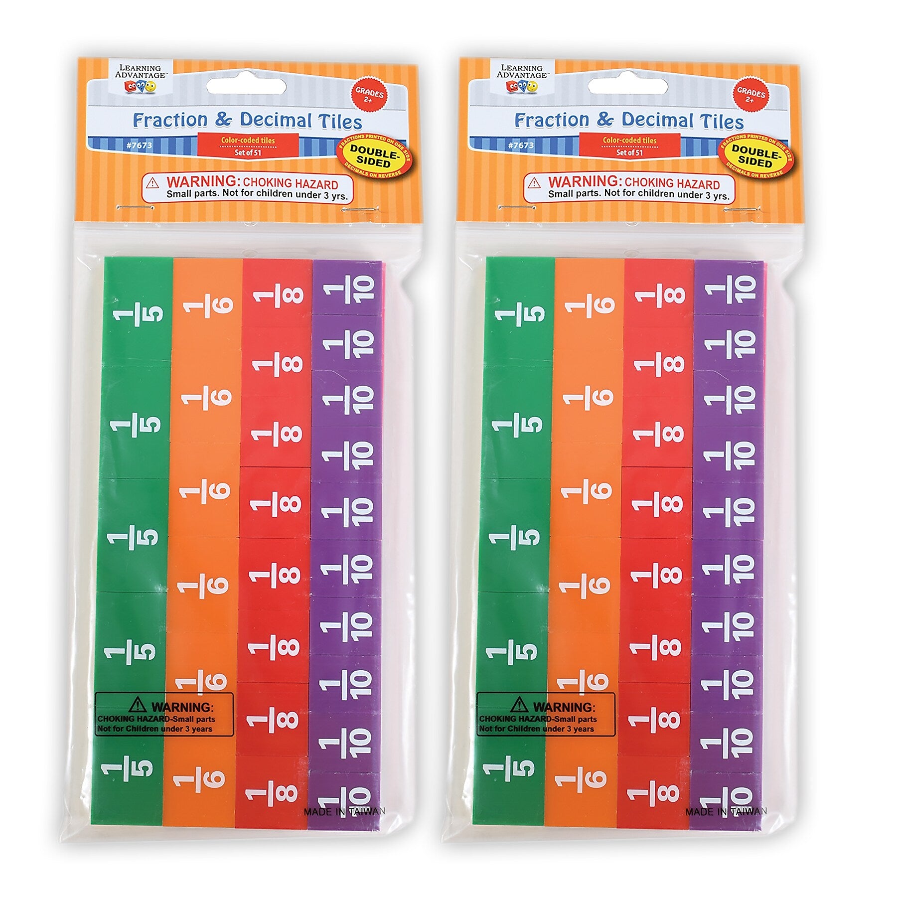 Learning Advantage Fraction/Decimal Tiles, 51 Per Set, 2 Sets (CTU7673-2)