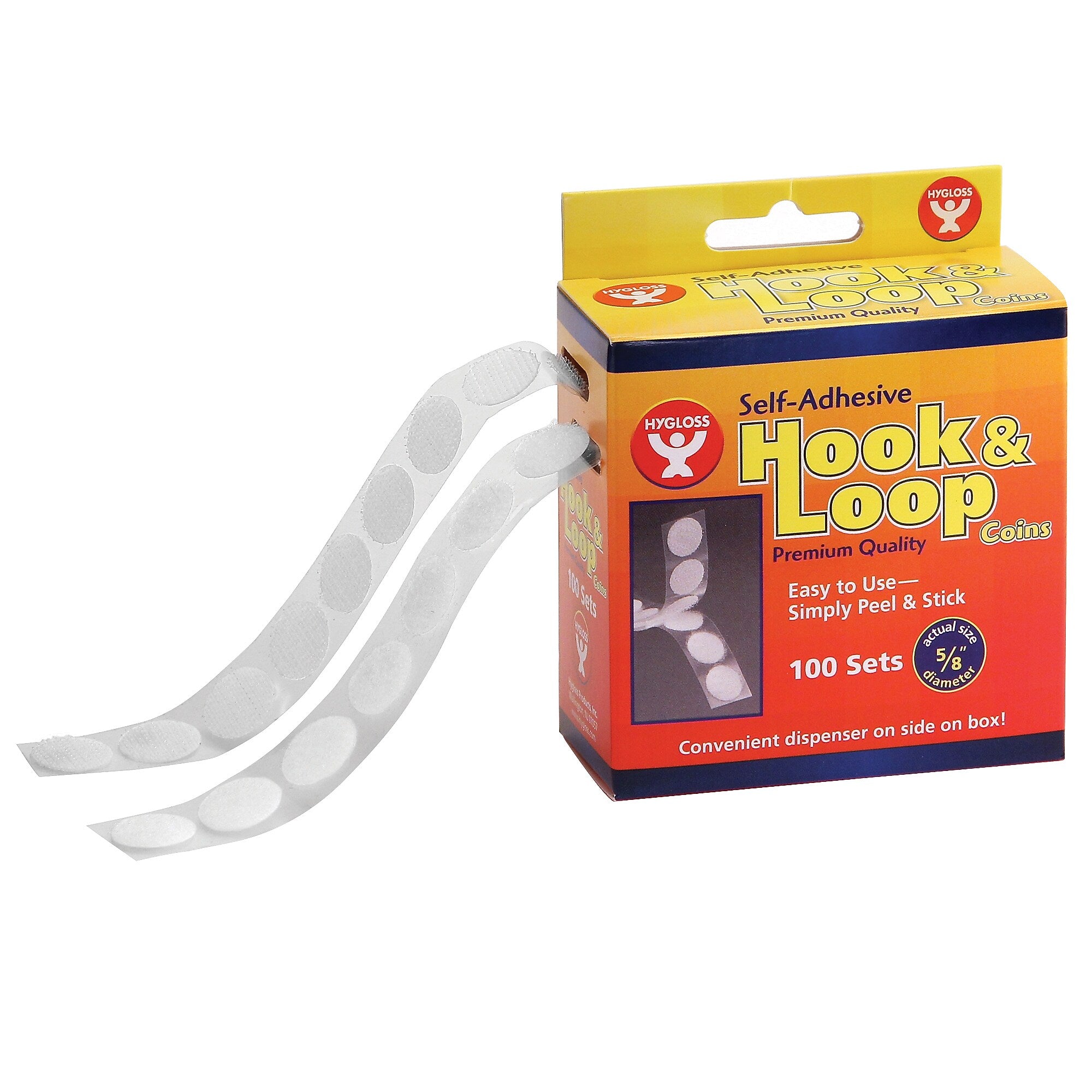Hygloss Self-Adhesive Hook & Loop Coins, 5/8", 100 Per Pack, 2 Packs (HYG45210-2)