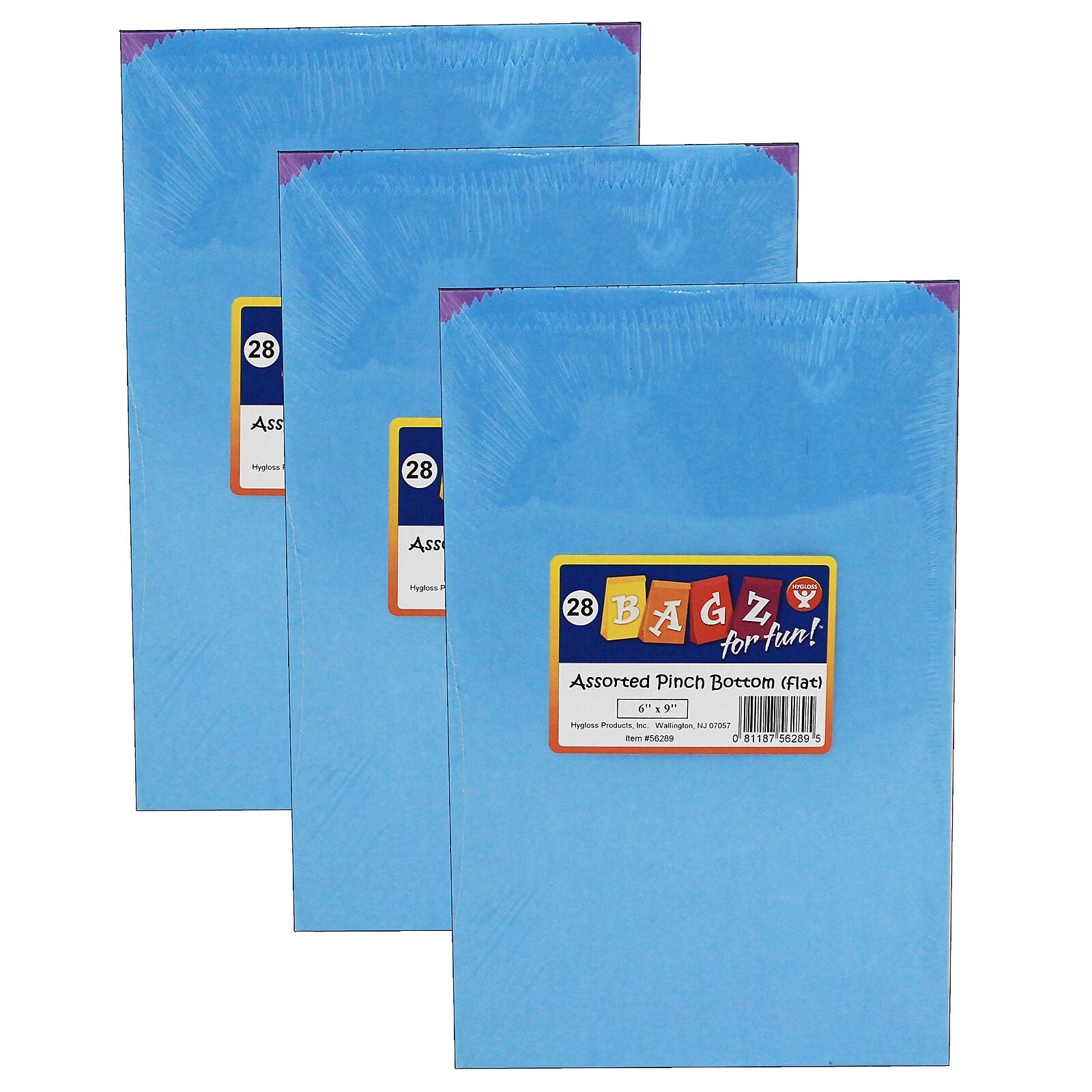 Hygloss Pinch Bottom Bags, Assorted Colors, 6" x 9", 28 Per Pack, 3 Packs (HYG56289-3)