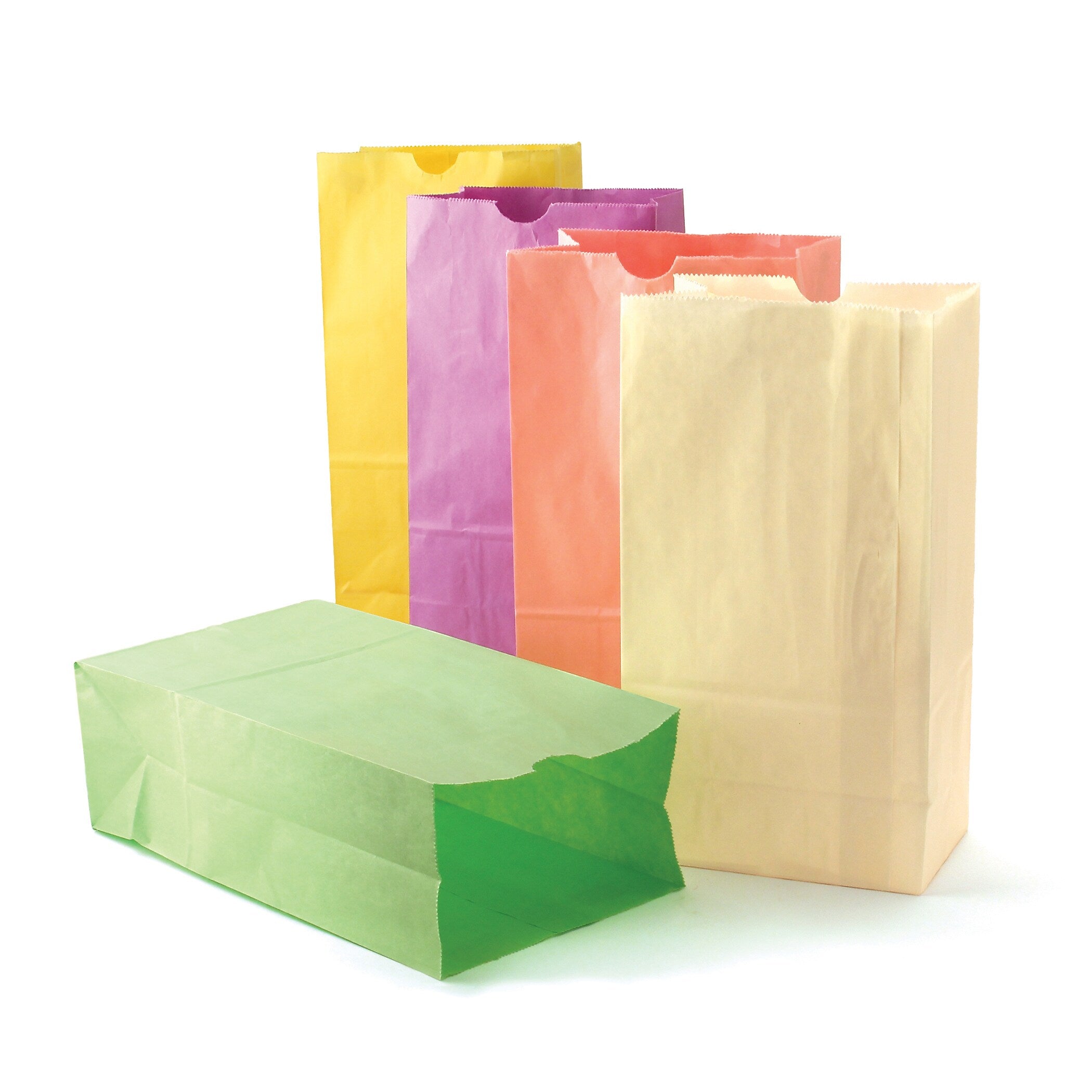 Hygloss Gusseted Flat Bottom Paper Bags, Size #6, Pastel Assorted Colors, 28/Pack, 3 Packs (HYG66289-3)